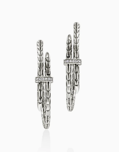 John Hardy Spear Hoop Earring, Silver, Diamonds