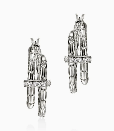 John Hardy Spear Hoop Earring, Silver, Diamonds, Small