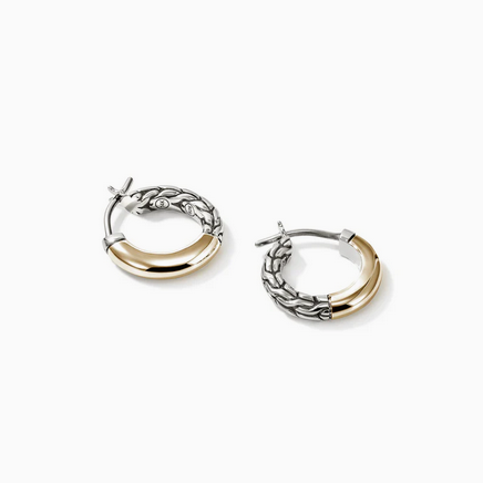 John Hardy JH Essential Crossover Hoop Earring, Gold, Sterling Silver, 10MM, view 2