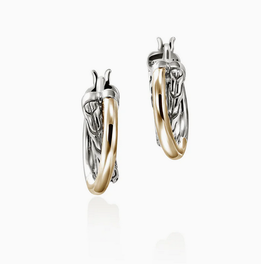 John Hardy JH Essential Crossover Hoop Earring, Gold, Sterling Silver, 9.5MM