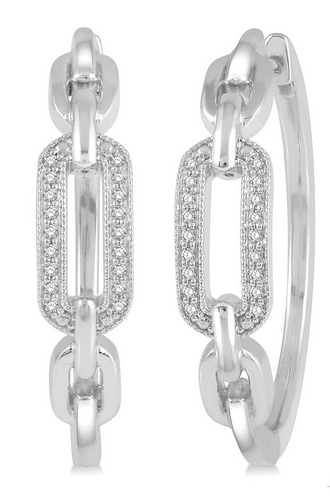Ashi Diamond Sterling Silver Paperclip Link Hoops