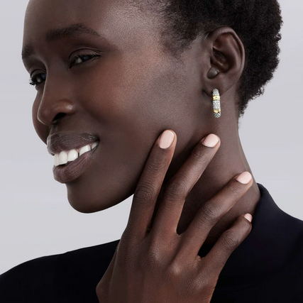 LAGOS Two-Tone Caviar Diamond Hoop Earrings, view 2