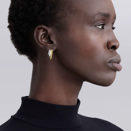 LAGOS Two-Tone Three Ring Diamond Hoop Earrings, view 2