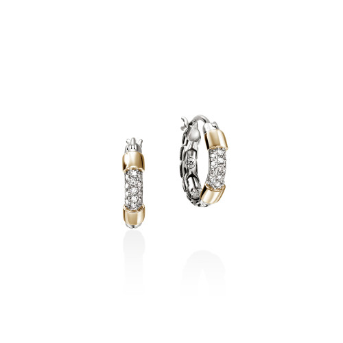 John Hardy JH Essentials 14K Gold & Silver Diamond Pave Hoops
