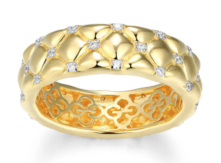 Charles Garnier Yellow Gold Plated Quilted CZ Ring