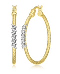 Charles Garnier Sterling Silver Yellow Gold Plated Woven CZ Hoop Earrings