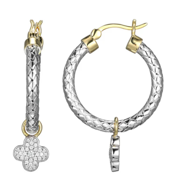 Charles Garnier Sterling Silver Yellow Gold Plated Woven Clover CZ Accent Hoop Earrings