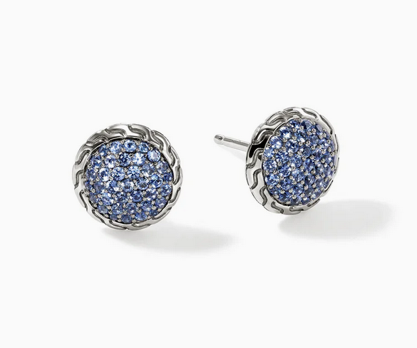 John Hardy JH Essential Pavé Stud Earring, Sterling Silver, Gemstones, 10MM