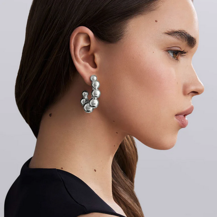 LAGOS Large Silver Beaded Hoop Earrings, view 2