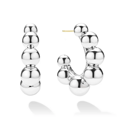 LAGOS Large Silver Beaded Hoop Earrings