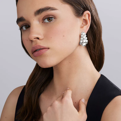 LAGOS Silver Three Row Beaded Hoop Earrings, view 2