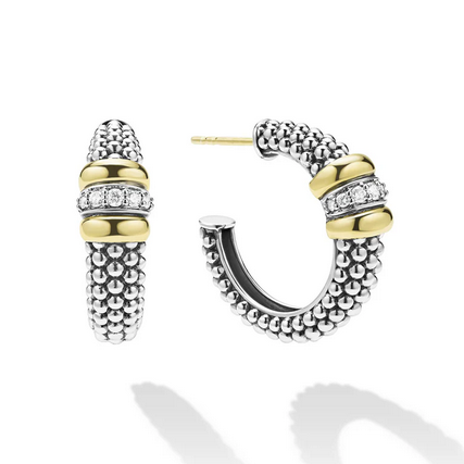 LAGOS Two-Tone Caviar Beaded Diamond Hoop Earrings
