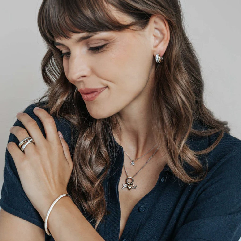 TI SENTO CZ Two Tone Huggie Earrings, view 2