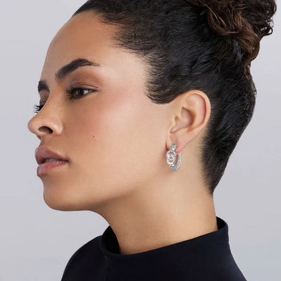 LAGOS Silver Interlocking Diamond Hoop Earring, view 2