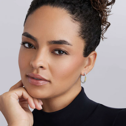 LAGOS Two-Tone Caviar Gold Bar Hoop Earrings, view 2