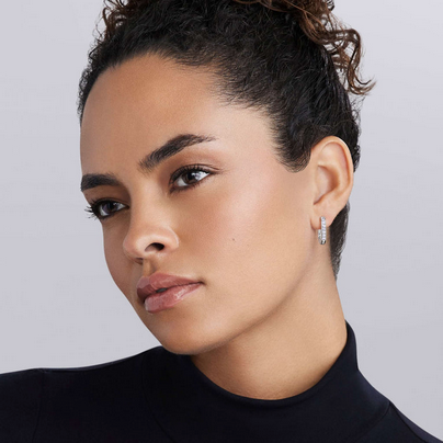 LAGOS Silver Linear Diamond Hoop Earrings, view 2