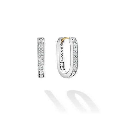 LAGOS Silver Linear Diamond Hoop Earrings