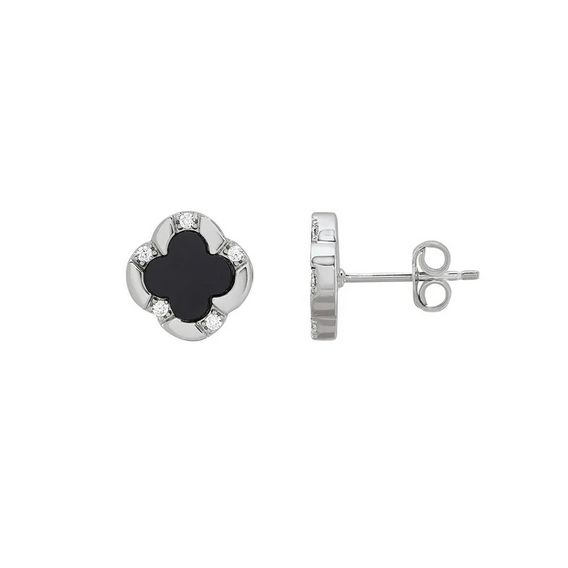 Charles Garnier Black Onyx Clover Stud Earrings