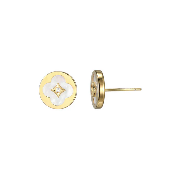 Charles Garnier Clover Mother-of-Pearl Disc Stud Earrings