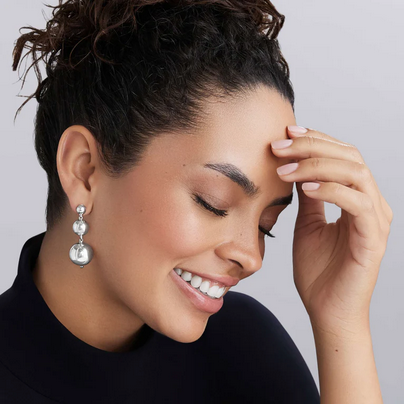 LAGOS Silver Triple Beaded Drop Earrings, view 2