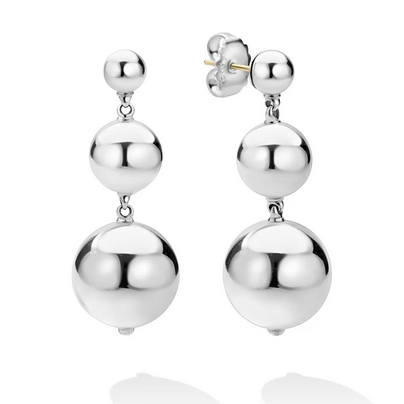 LAGOS Silver Triple Beaded Drop Earrings