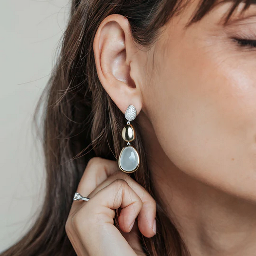 TI SENTO Sterling Silver Two Tone Pebble Drop Earrings, view 2