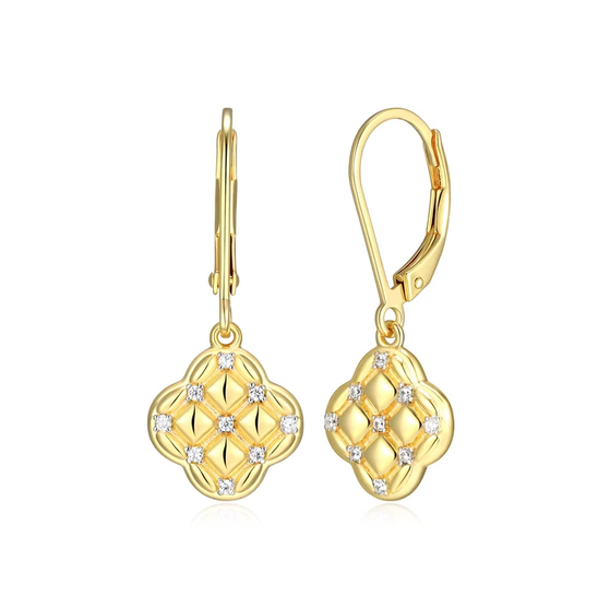 Charles Garnier Quilted Clover Leverback CZ Earrings