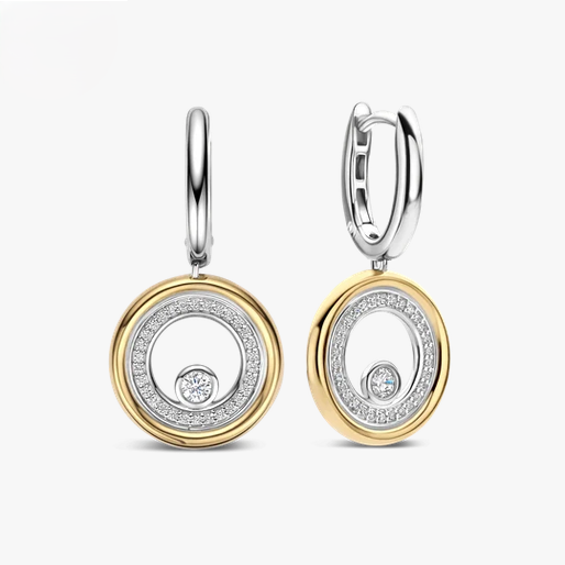 Two-Tone Zirconia Double Circle Hoops