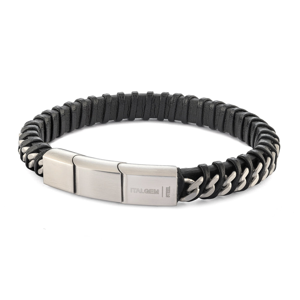 Italgem Steel Leather & Curb Link Bracelet 8mm