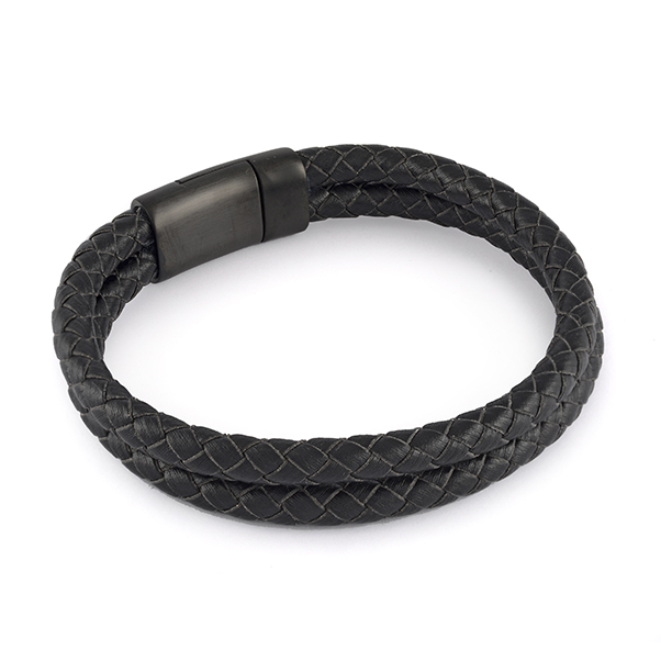 Italgem Steel Double Leather Bracelet 6mm