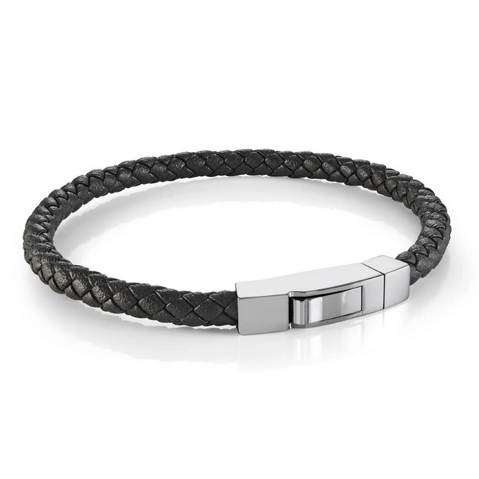 Italgem Steel Woven Leather Bracelet