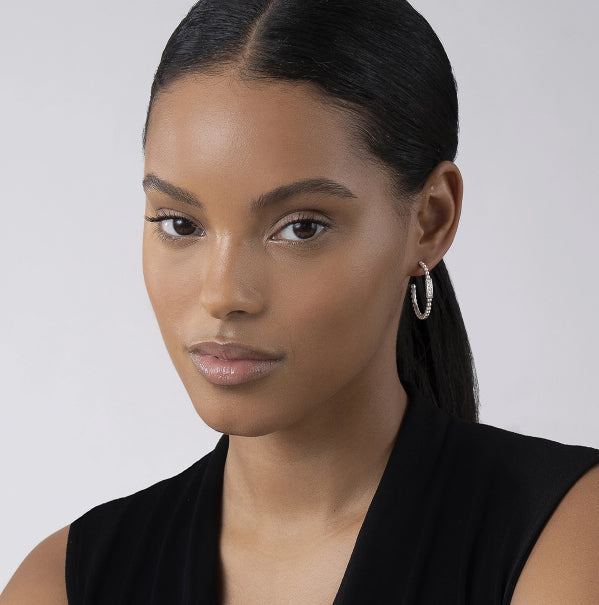 LAGOS Beaded Diamond Hoop Earrings, view 3