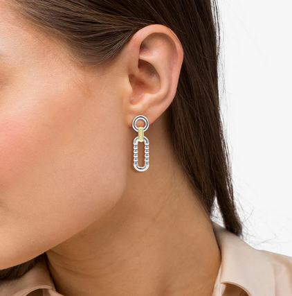 LAGOS Two Tone Link Drop Earrings, view 2