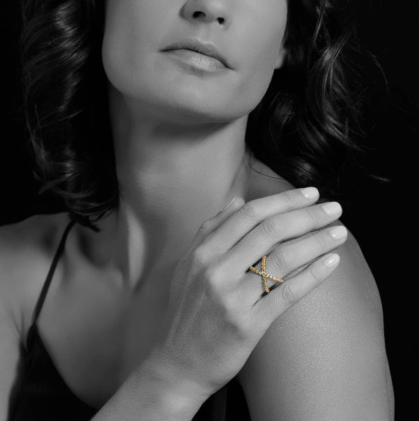 LAGOS Gold and Diamond "X" Ring, view 3