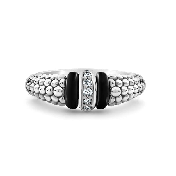 LAGOS Diamond and Black Ceramic Dome Ring, view 2