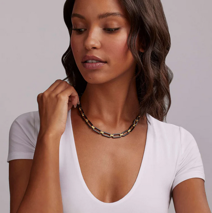 LAGOS 18K Gold and Black Ceramic Link Necklace, view 2