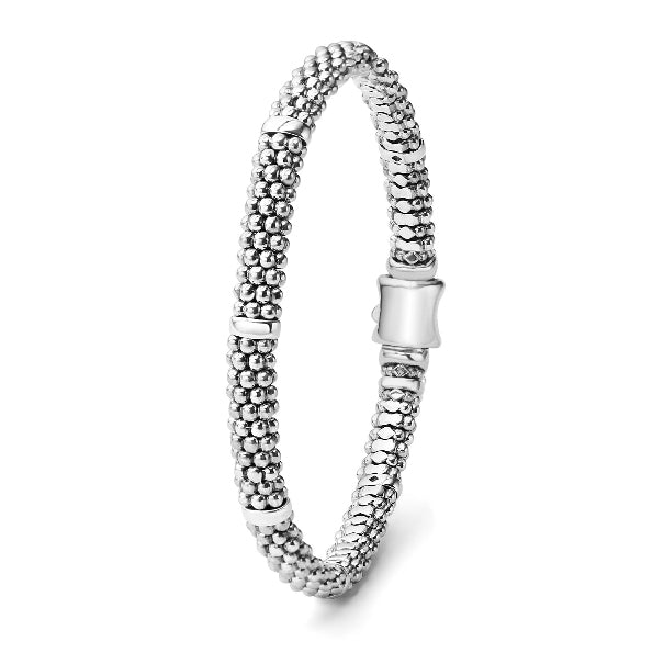 Sterling Silver Station Caviar Bracelet | 6mm