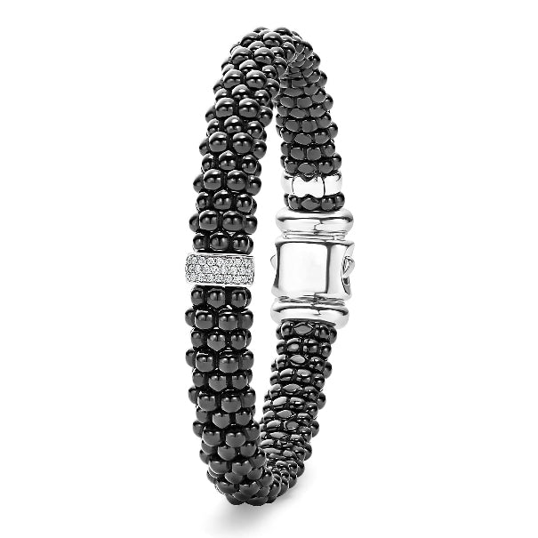 LAGOS Black Ceramic and Diamond Station Bracelet, view 2