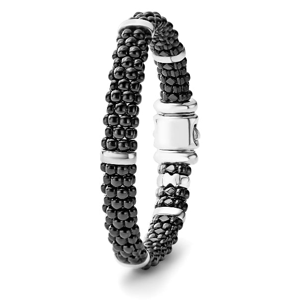 LAGOS Black Ceramic Bracelet with Silver Stations, view 2