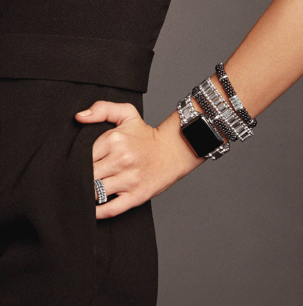 LAGOS Black Ceramic Bracelet with Silver Stations, view 3