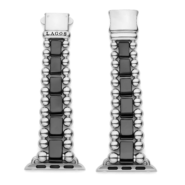 LAGOS Black Ceramic and Stainless Steel Apple Watch Band, view 3