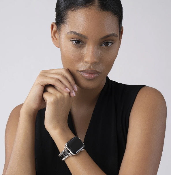 LAGOS Black Ceramic and Stainless Steel Apple Watch Band, view 4