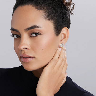 LAGOS Silver Interlocking Diamond Stud Earring, view 2