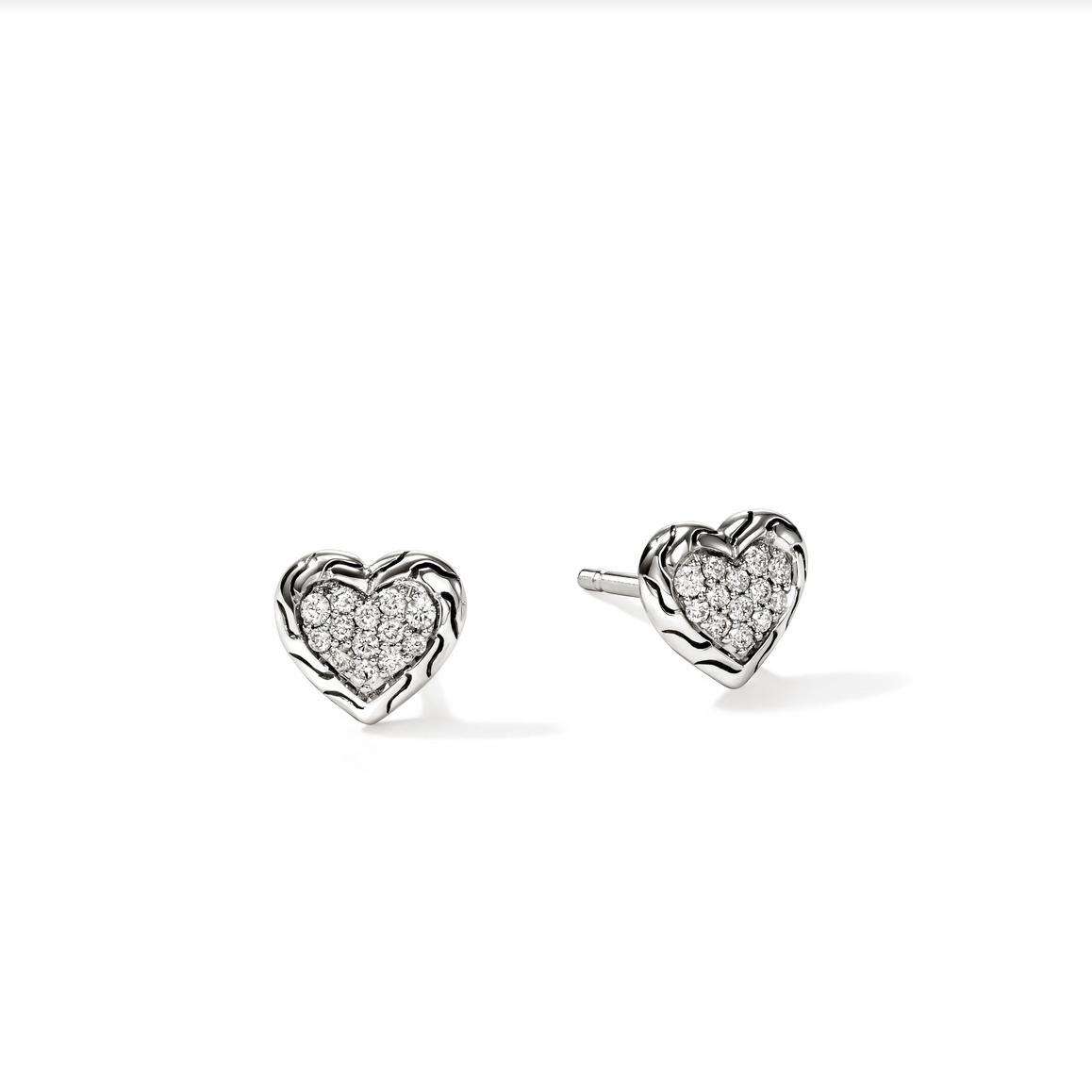 John Hardy JH Essentials Heart Silver Diamond Pave Stud Earrings
