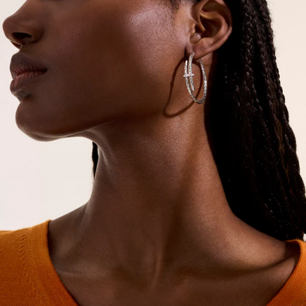 John Hardy Spear Hoop Earring, Silver, Diamonds, view 2