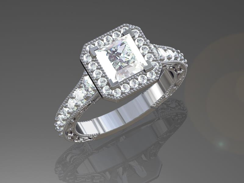 CAD render of halo engagement ring